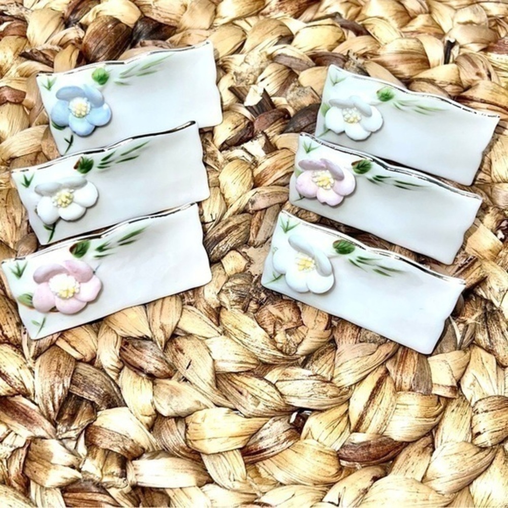 Shafford Vintage Floral Porcelain Place Card Holders Set of 6